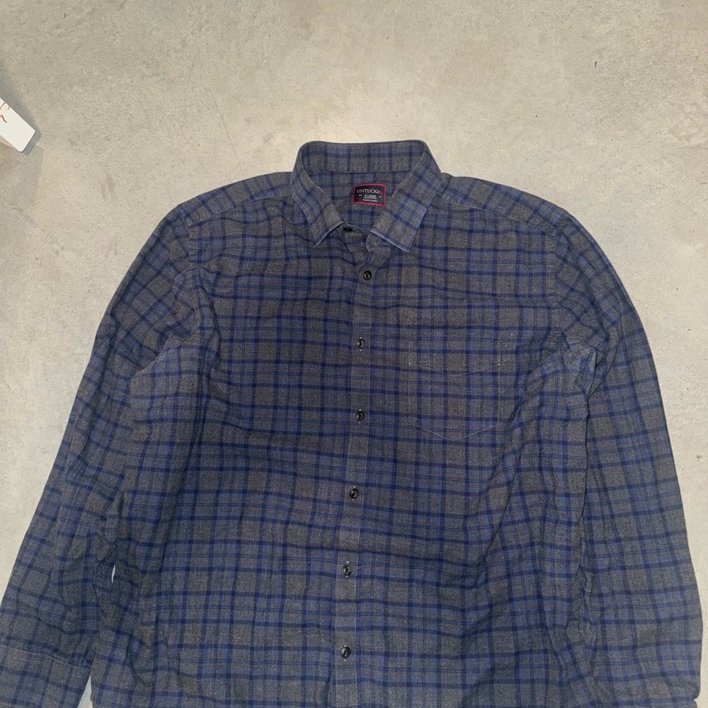 UNTUCKit Navy and Gray Plaid Casual Shirt
